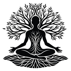 create an image of zen roots studio yoga  vector art Illustration