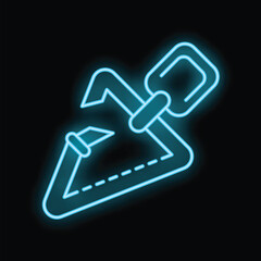 Blue neon icon of an ascender device for climbing and rappelling, glowing on a dark background