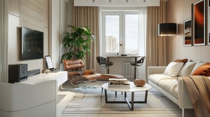 Modern Minimalist Home Office Space in Living Room with Convenient Setting