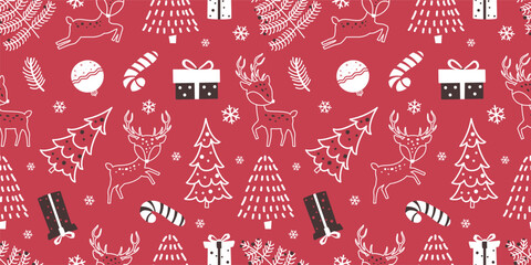 Joyful Winter and Christmas Seamless Pattern