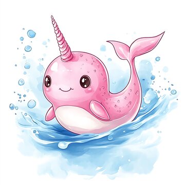 recommend clip art: Cute Pink Narwhal with Watercolor Background.