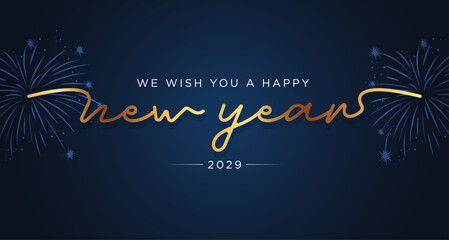 Happy New Year 2029, golden and blue background, Greeting card, Banner © Jameel