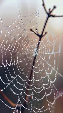  A spider web with water droplets, Halloween elements, Happy Halloween