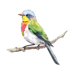 colorful bird on a branch. vector illustration isolated on white background