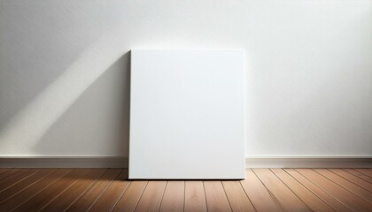 Fototapeta premium blank art canvas mockup on the laminate floor against the white wall