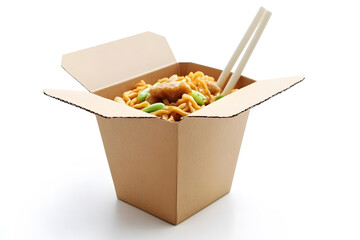 Cardboard take away box for noodle isolated on white background