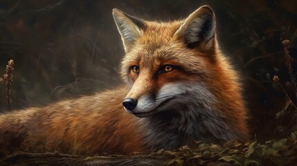 Obraz premium A close-up of a fox resting in a natural setting.