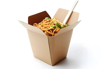 Cardboard take away box for noodle isolated on white background