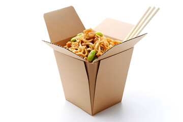 Cardboard take away box for noodle isolated on white background