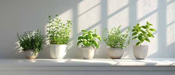 Fresh Herbs on Windowsill in Bright Kitchen