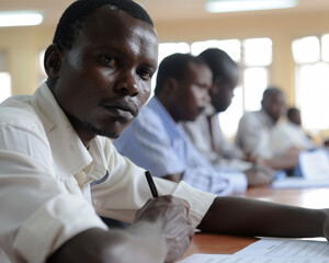 A government office where a land officer accepts bribes to speed up land applications, depicting corruption in public services. Unethical behavior and the abuse of power in government procedures.