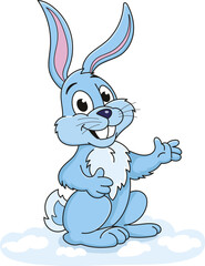 Coloring page outline of the cartoon smiling cute little rabbit. Colorful vector illustration, winters coloring book for kids.