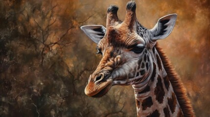 Obraz premium A close-up of a giraffe's head against a textured background.