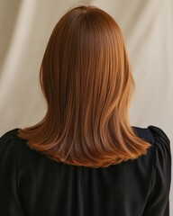 Naklejka premium Back View of Woman with Straight Chestnut Brown Hair in Dark Blouse