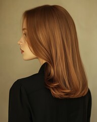 Naklejka premium Back View of Woman with Straight Chestnut Brown Hair in Dark Blouse