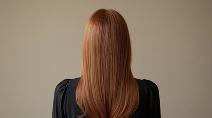 Naklejka premium Back View of Woman with Straight Chestnut Brown Hair in Dark Blouse