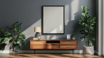 Modern Interior Design with Plants and a Blank Canvas