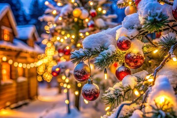 Sparkling Christmas Lights Outline Creating a Festive Atmosphere in a Winter Wonderland Setting