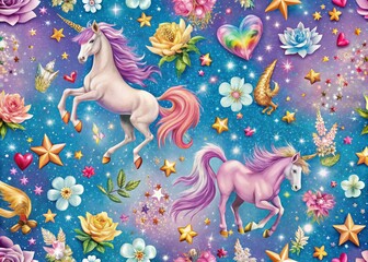 Obraz premium Sparkling Glitter Wallpaper Featuring a Whimsical Unicorn Design for Magical Decor Inspiration
