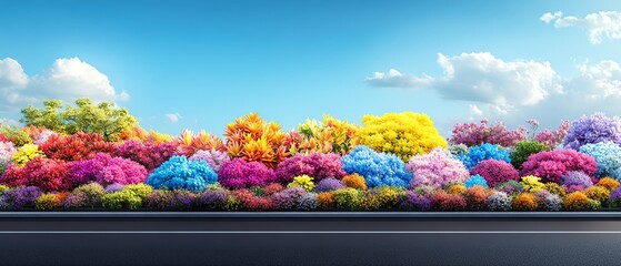 Colorful flower landscape under clear sky