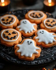 Halloween Cookies Decorated with Ghosts and Pumpkins