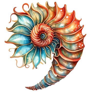 recommend clip art: Watercolor Illustration of a Colorful Nautilus Shell with Intricate Details.