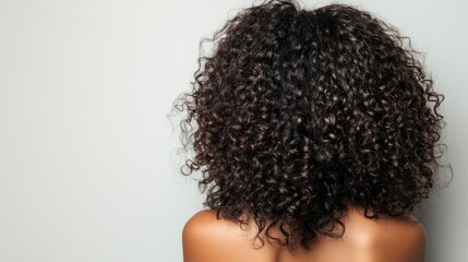 Back View of Woman with Curly Black Hair Against Minimalist White Background

