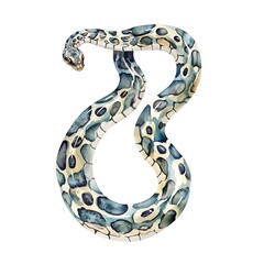 Obraz premium Watercolor illustration of a snake in a coiled position.