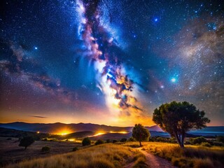 Fototapeta premium Starry Night Sky with Milky Way Over Serene Landscape Under a Blanket of Glittering Stars