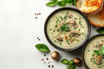 Soup Bowl. Taming twins Spend With Pennies dashpass isfood Eating for mental health shio NotCo Cuyna Cozymeal Foodie Creamy mushroom herbs in bowls served toaste