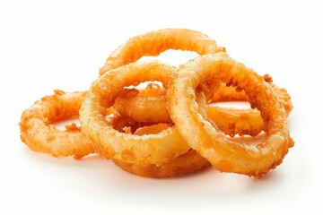 pile of Crispy Fried Onion Rings isolated on white background. MZ