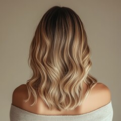 Fototapeta premium Back View of Woman with Ombré Hair from Dark Brown to Blonde