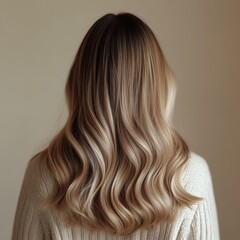 Fototapeta premium Back View of Woman with Ombré Hair from Dark Brown to Blonde