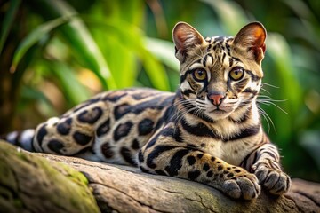 Striking Black and White Marbled Cat Resting Gracefully on a Soft Surface in Natural Light