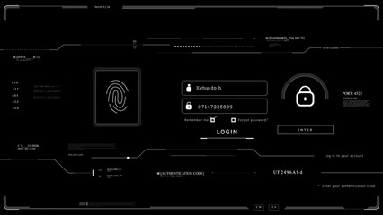 Password fingerprint enter HUD technological infographic elements. Texture.HUD 2GFX Technology Sci Fi 2D texture.