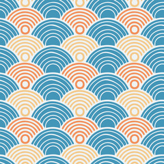 Seamless pattern with waves in retro style. Vector illustration.