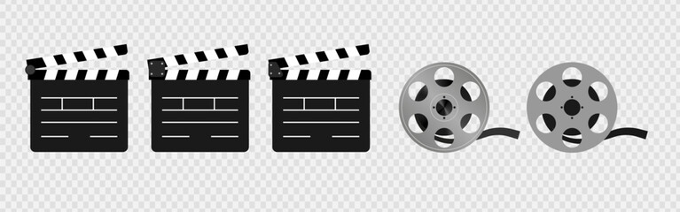 Obraz premium Clapper board. Tape cinema. Filmstrip. Filming location. Film reel 