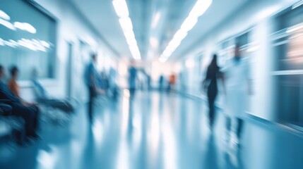 Blurry Hospital Corridor with People Walking
