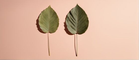 Obraz premium Two Green Leaves on a Pink Background