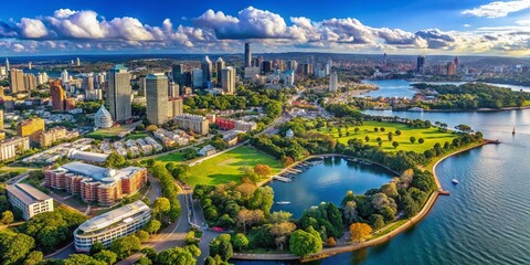 Fototapeta premium Stunning Aerial Views of Oceania Capital Cities Showcasing Unique Architecture and Natural Beauty