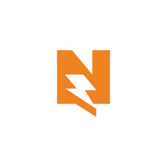 letter n thunder bolt simple geometric logo vector