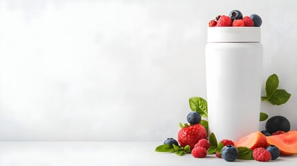 Cricket Protein Powder in Shaker with Fresh Fruits - Sustainable High-Protein for Eco-Conscious Enthusiasts