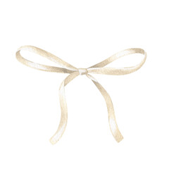 A soft watercolor illustration of a ribbon tied in a delicate bow. The pastel shades and vintage style make it ideal for neutral-themed holiday decor or elegant wedding packaging. Hand-drawn art