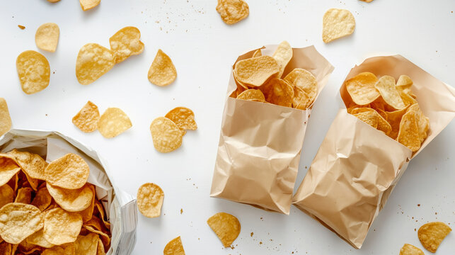 Khakra Two Transparent Bags of Snacks Surrounded by Crunchy Khakra on White Desk.