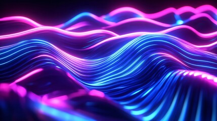 Dynamic Neon 3D Music Waves on Black Background - Vibrant and Immersive 3D Background Music Visualization