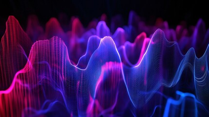 Fototapeta premium Futuristic Holographic Sound Waves in Dark Void - Ethereal 3D Background Music Concept
