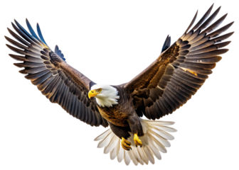 spread-wing bald eagle soars in the sky Isolated on white background.