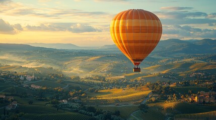 Obraz premium Experience a unique Thanksgiving celebration high above picturesque vineyards in a hot air balloon, creating unforgettable holiday memories.
