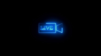 Glowing neon live text. Animated of Live Streaming Broadcasting Icon