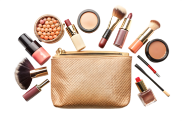 Composition with bag makeup isolated on white background